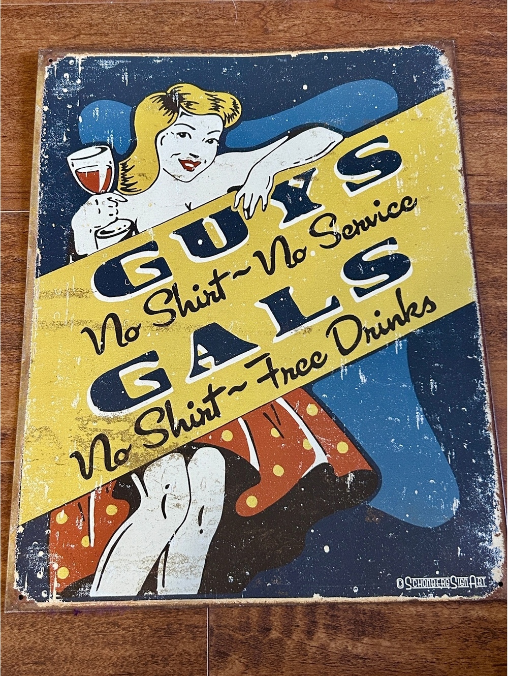 Vintage Style Metal Sign - Guys No Shirt No Service, Gals No Shirt Free Drinks
